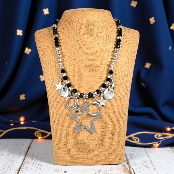 Celestial Boho Statement Necklace Turkish Handmade Silver Zamak Beads Artisan - Picture 7 of 13